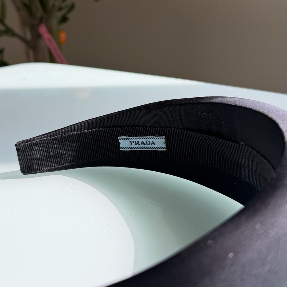 Prada Black Satin Padded Headband with Logo Tag - Picture 2 of 3